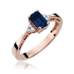 Pierścionek zaręczynowy z różowego złota z szafirem i diamentami 0,03ct Fire Of Love