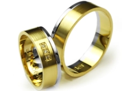 Obrączki ślubne dwukolorowe płaskie z cyrkoniami 6mm Premium P-BELWEDER-k