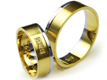 Przejdź do produktu Obrączki ślubne dwukolorowe płaskie z cyrkoniami 6mm Premium