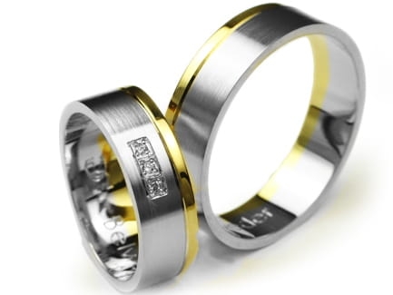 Obrączki ślubne dwukolorowe płaskie z cyrkoniami 6mm Premium P-BELWEDER-k