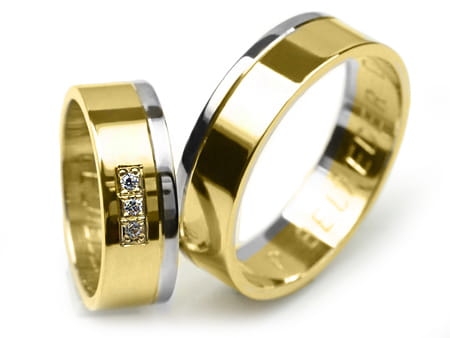 Przejdź do produktu Obrączki ślubne dwukolorowe płaskie z cyrkoniami 6mm Premium 