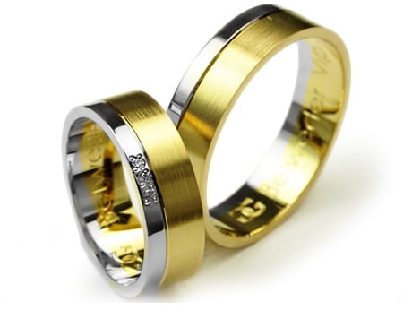 Przejdź do produktu Dwukolorowe obrączki ślubne płaskie z cyrkoniami 6mm Premium 