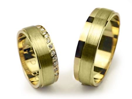 Obrączki ślubne z żółtego złota płaskie z cyrkoniami 6mm Premium P-BERLIN