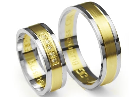 Przejdź do produktu Obrączki ślubne dwukolorowe płaskie z cyrkoniami 6mm Premium