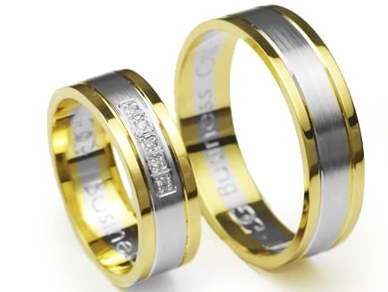 Obrączki ślubne dwukolorowe płaskie z cyrkoniami 6mm Premium -BUSINESS-OK-k