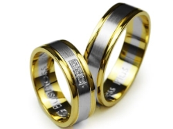 Obrączki ślubne dwukolorowe płaskie z cyrkoniami 6mm Premium P-BUSINESS-PLUS-k