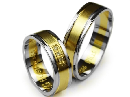 Obrączki ślubne dwukolorowe płaskie z cyrkoniami 6mm Premium P-BUSINESS-PLUS-k