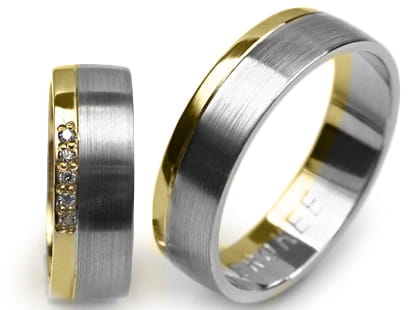 Przejdź do produktu Obrączki ślubne dwukolorowe półokrągłe z cyrkoniami 6mm Premium 