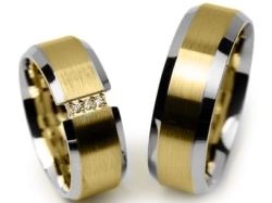 Dwukolorowe obrączki ślubne płaskie z cyrkoniami 7mm Premium P-DREAM-k