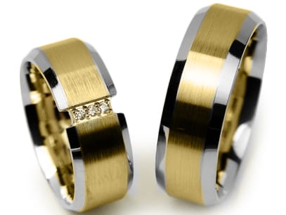 Dwukolorowe obrączki ślubne płaskie z cyrkoniami 7mm Premium P-DREAM-k