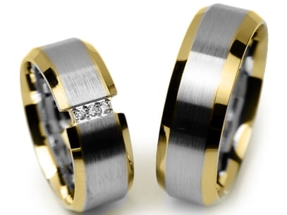 Przejdź do produktu Dwukolorowe obrączki ślubne płaskie z cyrkoniami 7mm Premium