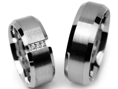 Obrączki ślubne z białego złota płaskie z cyrkoniami 7mm Premium P-DREAM-b