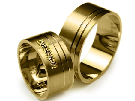 Obrączki ślubne z żółtego złota płaskie z cyrkoniami 9mm Premium P-ELF