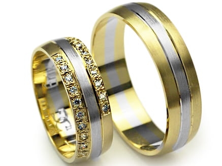 Dwukolorowe złote obrączki ślubne półokrągłe z cyrkoniami 6mm Premium P-ERIK-k