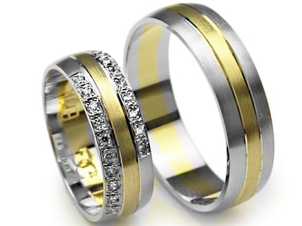 Przejdź do produktu Dwukolorowe złote obrączki ślubne półokrągłe z cyrkoniami 6mm Premium