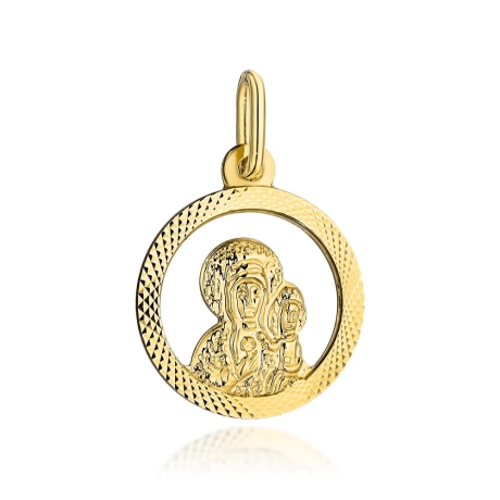 Przejdź do produktu Złoty medalik Matka Boska z dzieciątkiem w diamentowanym kole 