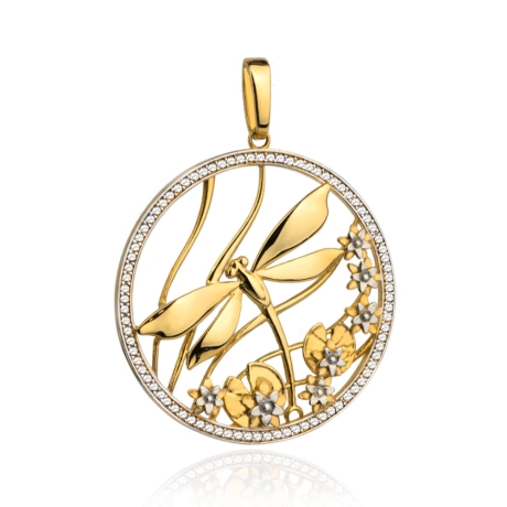 Przejdź do produktu Zawieszka złota ważka w kole wysadzanym kamieniami 