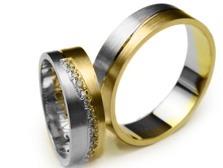 Obrączki ślubne dwukolorowe płaskie z cyrkoniami 6mm Premium P-EXCLUSIVE-k