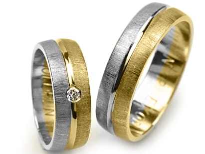 Przejdź do produktu Dwukolorowe obrączki ślubne półokrągłe z cyrkonią 6mm Premium