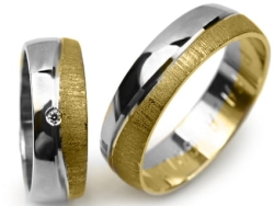 Obrączki ślubne dwukolorowe półokrągłe z cyrkonią 6mm Premium P-FALA GOLD-k