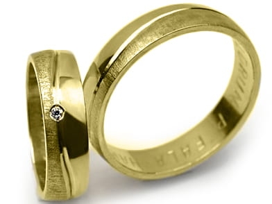 Obrączki ślubne z żółtego złota półokrągłe z cyrkonią 5mm Premium P-FALA HARD