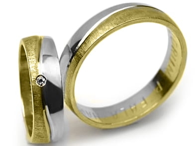 Obrączki ślubne dwukolorowe półokrągłe z cyrkonią 5mm Premium P-FALA-HARD-k