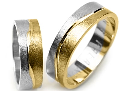 Obrączki ślubne dwukolorowe płaskie 6mm Premium P-FALA-NILU-k