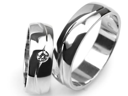 Obrączki ślubne z białego złota półokrągłe z cyrkonią 6mm Premium P-FALA-PINK-b