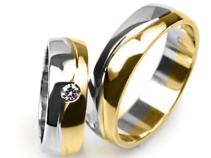 Dwukolorowe obrączki ślubne półokrągłe z cyrkonią 6mm Premium P-FALA-PINK