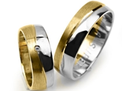 Obrączki ślubne dwukolorowe półokrągłe z cyrkonią 5mm Premium P-FALA SUPER-k