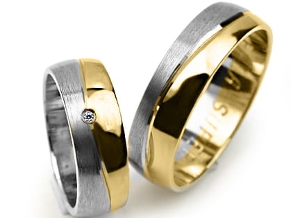 Przejdź do produktu Obrączki ślubne dwukolorowe półokrągłe z cyrkonią 5mm Premium 