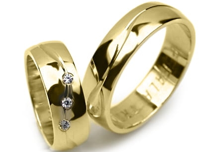 Obrączki ślubne z żółtego złota półokrągłe z cyrkoniami 6mm Premium P-FALA TRIO