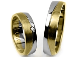 Obrączki ślubne dwukolorowe półokrągłe z cyrkonią 5mm Premium P-FALA WHITE-k