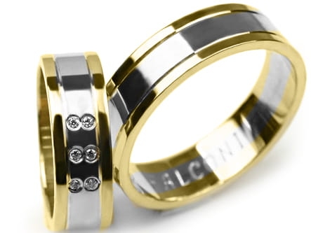 Obrączki ślubne dwukolorowe płaskie z cyrkoniami 6mm Premium P-FALCONI-k