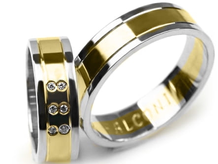 Obrączki ślubne dwukolorowe płaskie z cyrkoniami 6mm Premium P-FALCONI-k