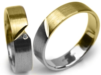 Obrączki ślubne dwa kolory złota półokrągłe z cyrkonią 5mm Premium P-FARAON-k