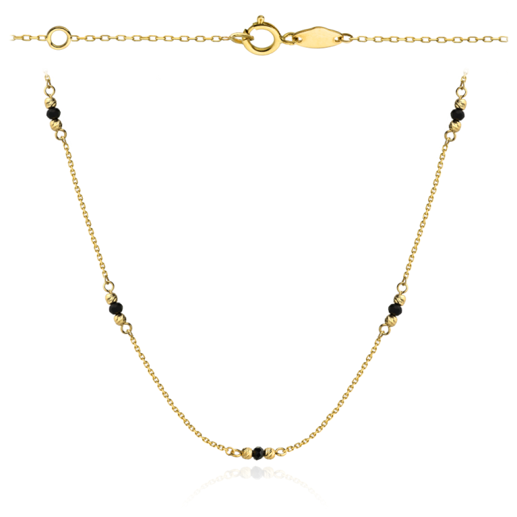 Naszyjnik onyx syntetyczny pomiędzy diamentowanymi kuleczkami
