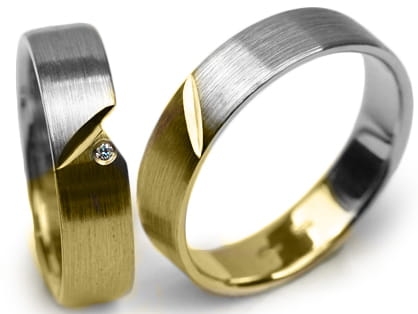 Obrączki ślubne dwa kolory złota półokrągłe z cyrkonią 5mm Premium P-FARAON-k