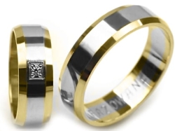Dwukolorowe złote obrączki ślubne fazowane z cyrkonią 6mm Premium P-FAZOWANE III-k