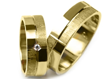 Obrączki ślubne z żółtego złota płaskie z cyrkonią 6mm Premium P-FELIX