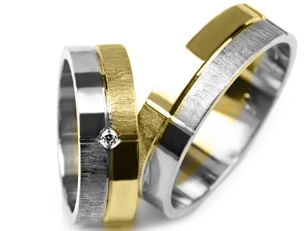 Przejdź do produktu Obrączki ślubne dwukolorowe płaskie z cyrkonią 6mm Premium