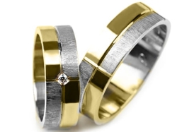 Obrączki ślubne dwukolorowe płaskie z cyrkonią 6mm Premium P-FELIX-k