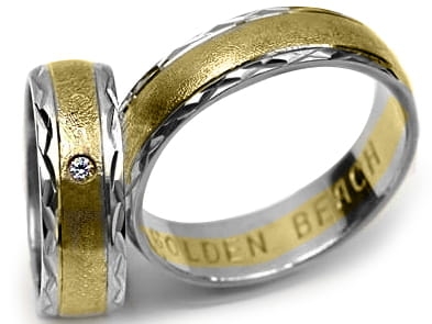 Obrączki ślubne dwukolorowe półokrągłe z cyrkonią 6mm Premium P-GOLDEN BEACH-k