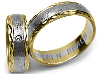 Obrączki ślubne dwukolorowe półokrągłe z cyrkonią 6mm Premium P-GOLDEN BEACH-k