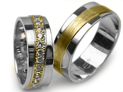 Obrączki ślubne dwukolorowe płaskie z cyrkoniami 7mm Premium P-HEBE-k