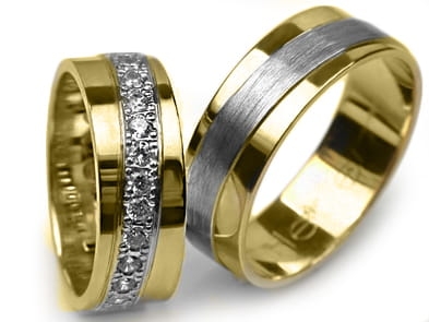 Przejdź do produktu Obrączki ślubne dwukolorowe płaskie z cyrkoniami 7mm Premium