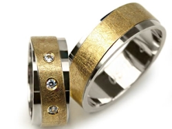 Obrączki ślubne dwukolorowe płaskie z cyrkoniami 7mm Premium P-HUGO-k