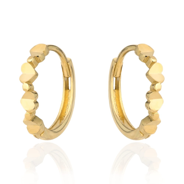 Kolczyki cztery złote serduszka na kreolu