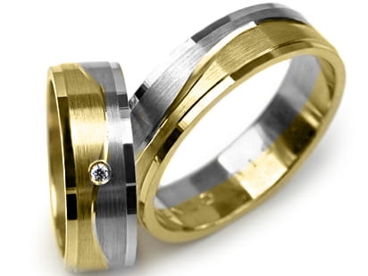 Obrączki ślubne dwukolorowe płaskie z cyrkonią 6mm Premium P-KENZO-BIS-k