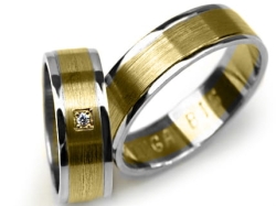 Obrączki ślubne dwukolorowe płaskie z cyrkonią 7mm Premium P-KINGA-BIS-k